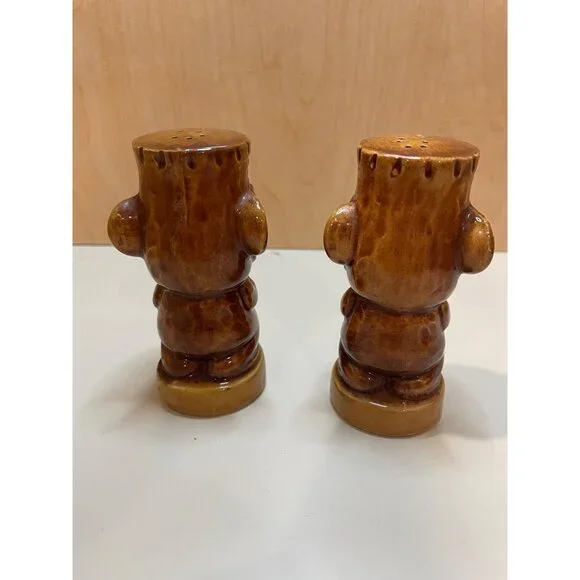 Vintage Bob Lees Islander Tiki Salt & Pepper Shaker Set Ceramic Brown Polynesian - Picture 4 of 11